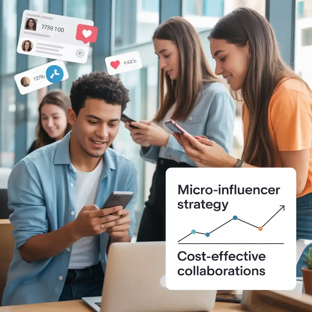 This image illustrates a budget-friendly influencer marketing strategy built around authentic partnerships. It highlights how a micro influencer strategy helps brands achieve better engagement at a lower cost.